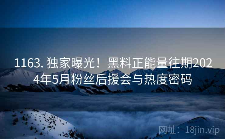 1163. 独家曝光！黑料正能量往期2024年5月粉丝后援会与热度密码